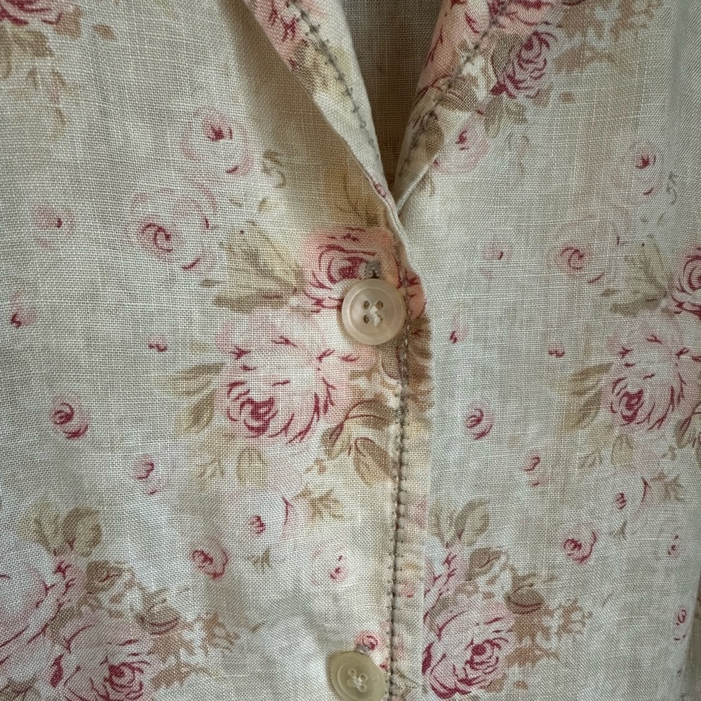 Vtg Eddie Bauer Linen Floral Button Down Maxi Dress Cottage Prairie Sz 14 - Picture 4 of 11